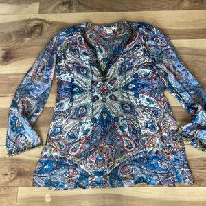Sundance Boho Paisley Silk Tunic Blouse